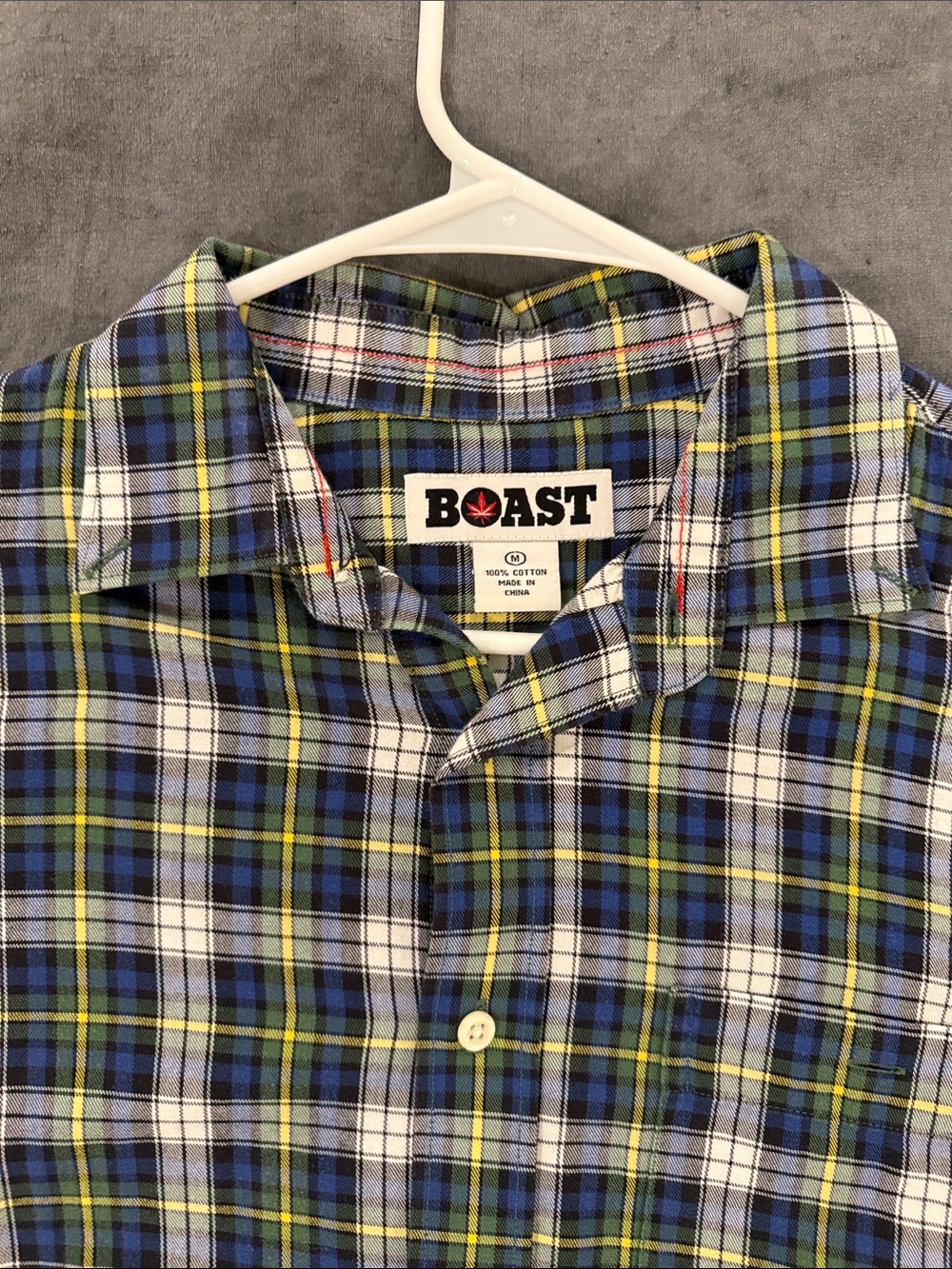 BOAST Men's Blue, Green & White Plaid Button-Down Shirt - Picture 2 of 3